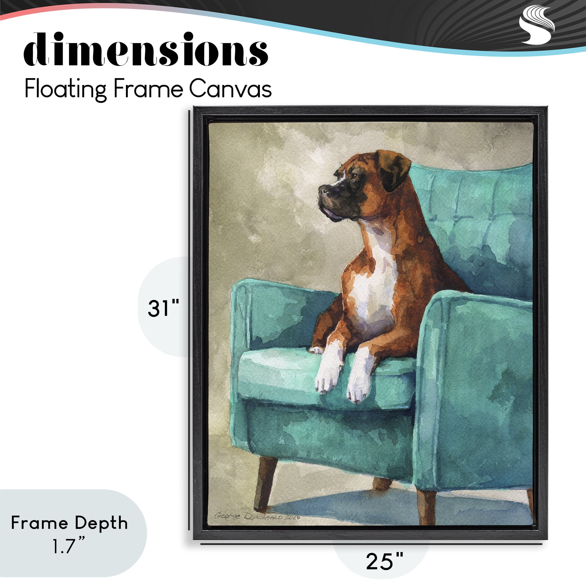 Stupell Industries Majesty Boxer on Armchair Black Framed Floater Canvas Wall Art, design by George Dyachenko