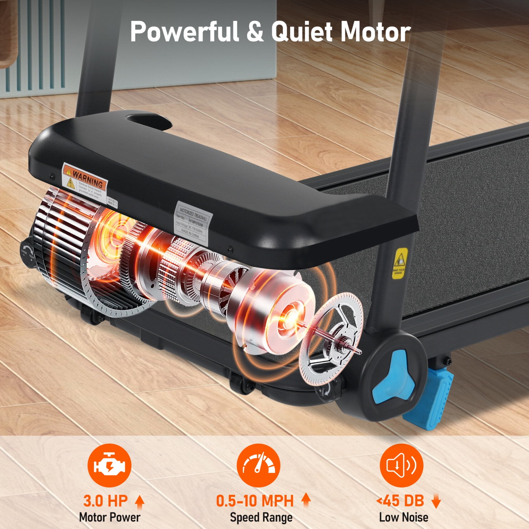 8% Incline Treadmill with Handle, 3.0HP Quiet Foldable Walking Pad Treadmill with 300 lbs Capacity, Bluetooth, Charge Station and Touch Screen, Black