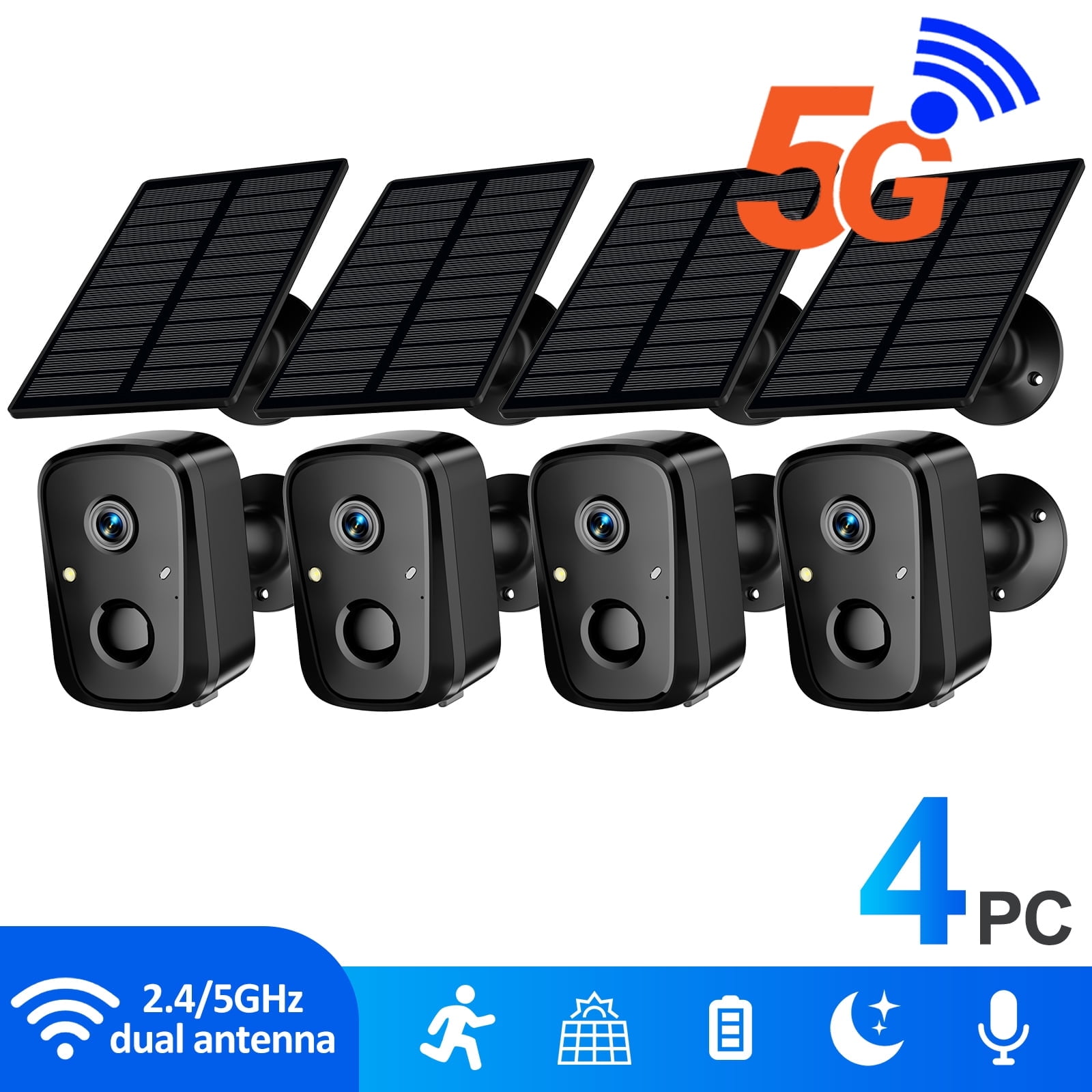 2K Wireless Outdoor Solar Security Camera with Spotlight, Waterproof PIR Detection, 2.4Ghz&5Ghz Wi-Fi, Rechargeable Battery Powered Home Surveillance Camera with Color Night Vision, 2-Way Audio