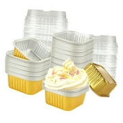 SKYSONIC 100 Count Aluminum Foil Baking Cups with , 5oz Small Square Muffin Liners, Cupcake Wrappers for Cheesecake Brownie Party Events –