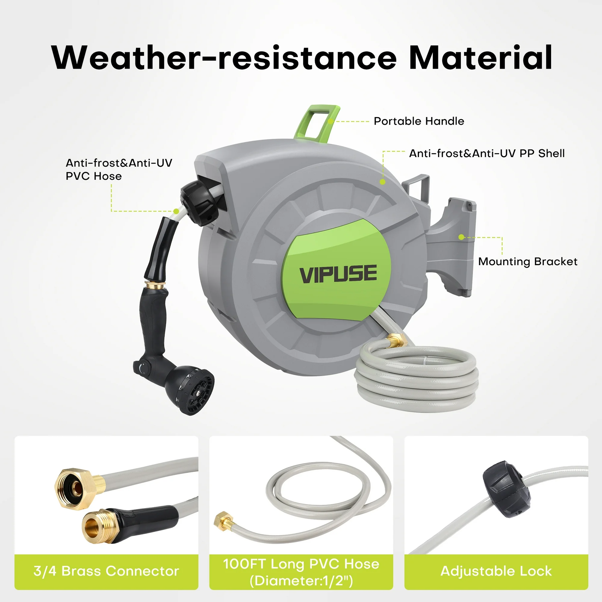 Vipuse Retractable Garden Hose Reel, 100 ft photo 4