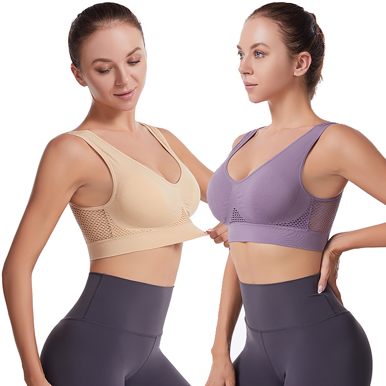 rygai Women Bra Wide Shoulder Straps U-neck Shockproof Back Support Tummy  Control Sports Bra Female Clothing,Skin Color,XL 
