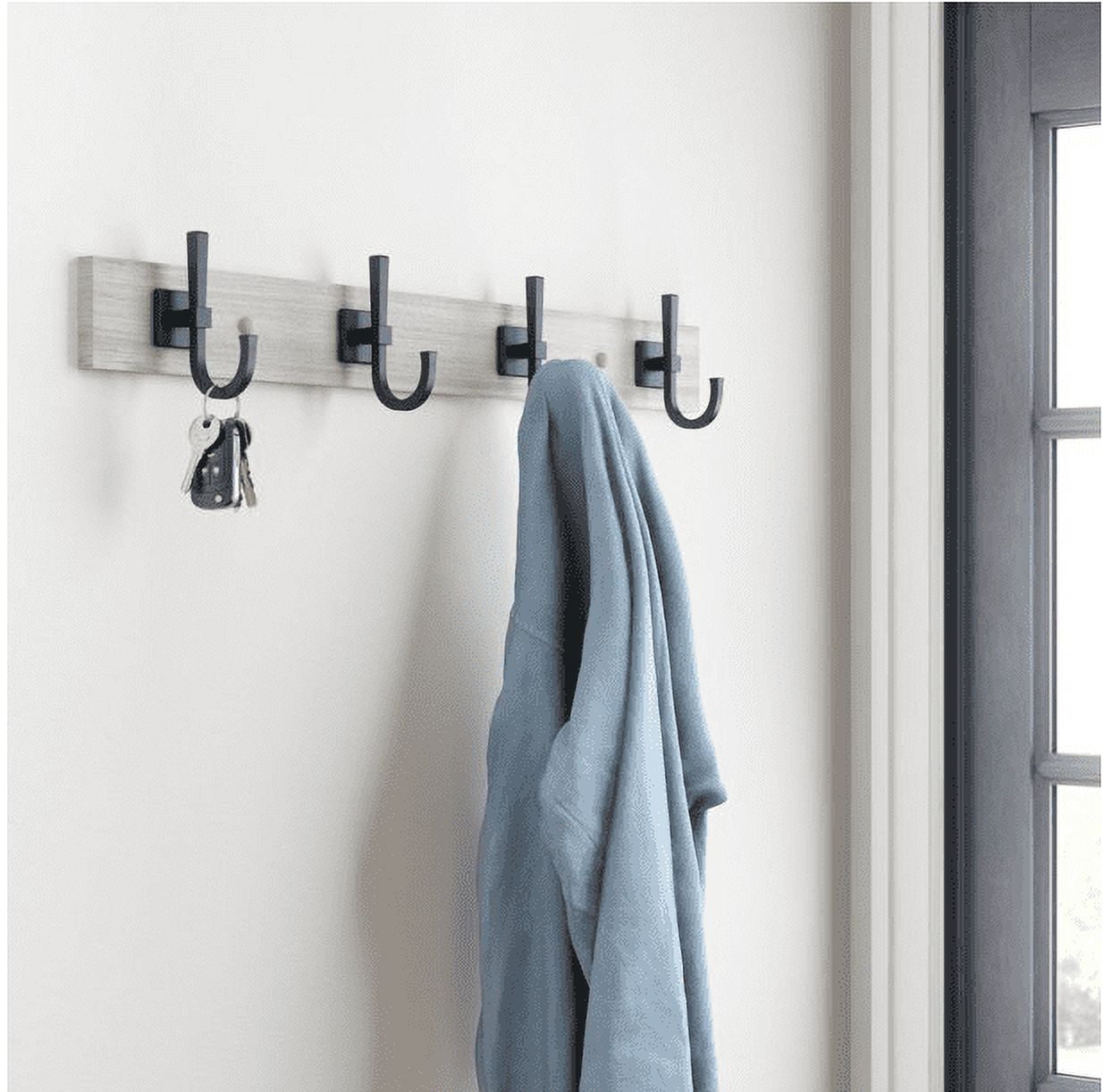 (2 pack) Better Homes & Gardens Miller 27" Wall Mounted Hook Rack, 4 Hooks, Rustic Gray & Matte Black