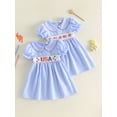 thumbnail image 3 of BemeyourBBs Toddler Baby Girls 4th of July Dress Patriot Independent Day Summer Smocked Dress Firework USA Flag Letter Embroidery Petter Pan Doll Collar Short Sleeve Gingham Plaid Dress, 3 of 9
