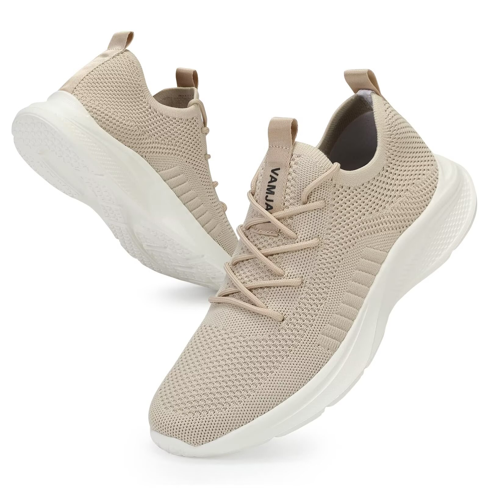 VAMJAM Men's Running Shoes Fashion Sneakers - Lightweight Breathable Flying Knitting Lace Up Mesh Walking Shoes Workout Casual Sports Shoes Off White Size 14