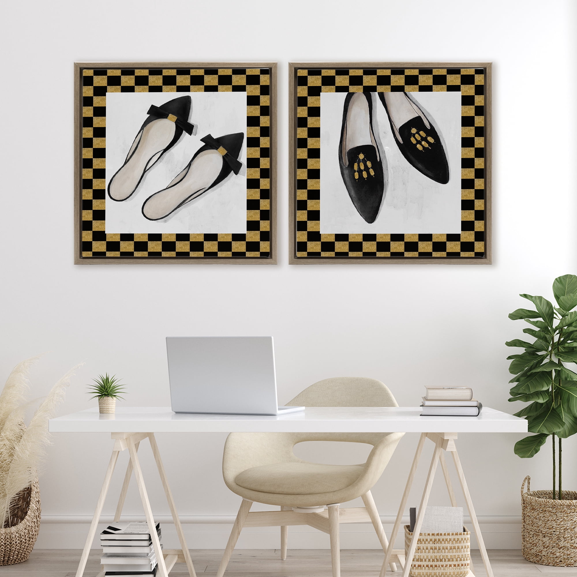 Stupell Industries Black Flats & Sliders 2 Piece Brown Framed Floater Canvas Set, design by Lorenzo Collective