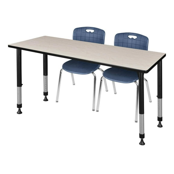 Regency Kee 60" x 30" Height Adjustable Classroom Table - Maple & 2 Andy 18-in Stack Chairs- Navy Blue