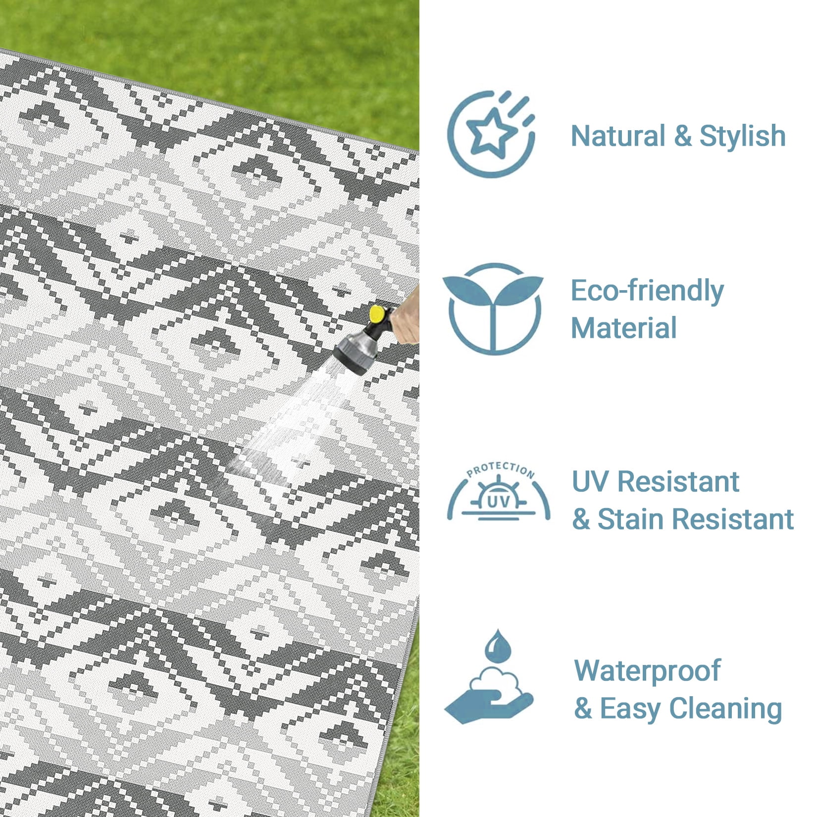 Senfot 5x8 Indoor Outdoor Area Rug Waterproof Modern Print Pattern Non-Slip Floor Carpet Stain Resistant for Patio Backyard Living Room Black White