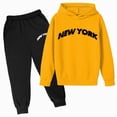 thumbnail image 2 of Young Boys Clothes Long Sleeve Hooded Pullover Solid Color Sweatshirt With Pockets + Pants 2pcs Fall Winter Outfit Set for 3-14 Years Boy,Yellow,13-14 Years, 2 of 4