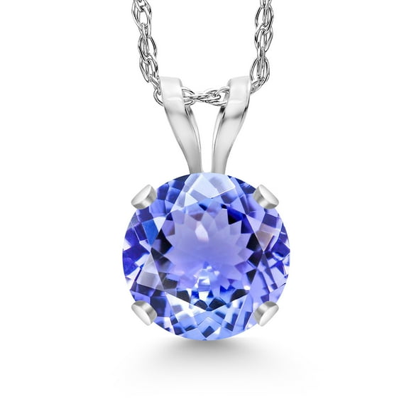 Gem Stone King 14K White Gold Blue Tanzanite Pendant Necklace for Women | 0.90 Cttw | Gemstone December Birthstone | Round 6MM | With 18 inch Chain