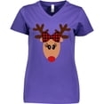 thumbnail image 3 of Inktastic Cute Girl Reindeer with Buffalo Plaid Bow Women's V-Neck T-Shirt, 3 of 5