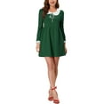 thumbnail image 2 of INSPIRE CHIC Women's Halloween Costume Contrast Peter Pan Collar Tie Front Decor Puff Long Sleeves Midi Dress Dark Green M, 2 of 5