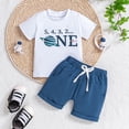 thumbnail image 2 of mgoYE Baby Boy First Birthday Outfit Letters Printed Short Sleeve Shirt Tops Shorts Set Cute Cake Smash Outfit(White,6-12 Months), 2 of 7