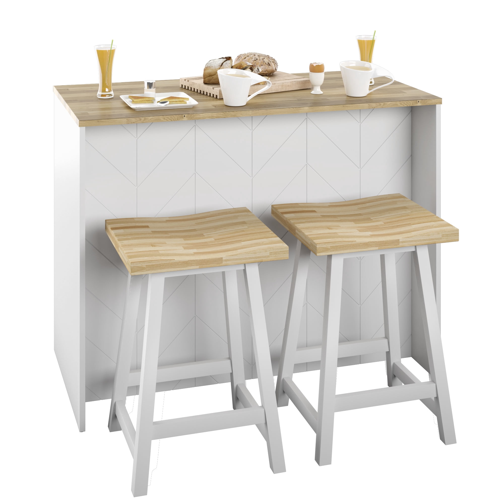 Twin Star Home 48" Traditional Kitchen Island with Butcher Block Top, Brilliant White