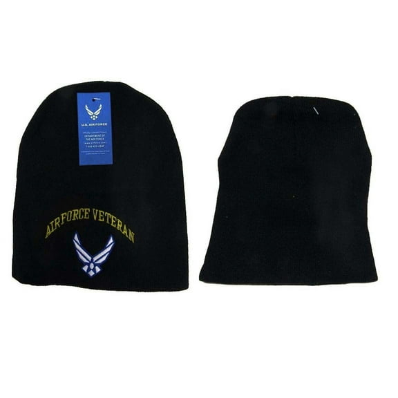 8" USAF Air Force Veteran Black Wings Embroidered Beanie Skull Cap WIN583A TOPW