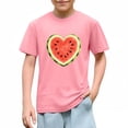 thumbnail image 2 of Cute Girls Watermelon T-Shirt Fruit Print Heart 100% Cotton Short Sleeve Graphic Tee, Pink,Size 3 T, 2 of 9