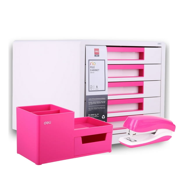 Kit Organizador de Escritorio con Portalápices Engrapadora y Archivador Deli Rio 3pz