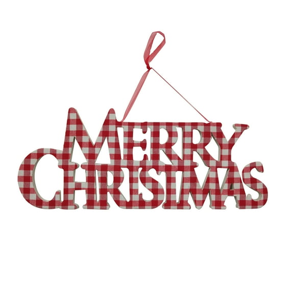 Vickerman 13" Red and White Plaid Merry Christmas Christmas Ornament, 3 pieces per bag
