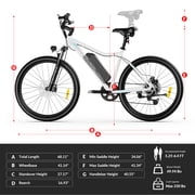 5TH WHEEL WLB17 26 Electric Bike for Adult, 500W Peak Ebike with 36V 10.4Ah Removable Battery, Electric Bicycle with 7 Speed, UL2849, White/Black