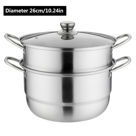 

Stainless Steel Steamer with Visible Lid Double-layer Steam Boil Dual-use Kitchen Cookware