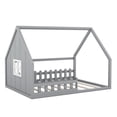 thumbnail image 4 of Gewnee Full Size House Bed with Fence, Wooden Montessori Floor Bed with Window for Toddler Kids,Gray, 4 of 9