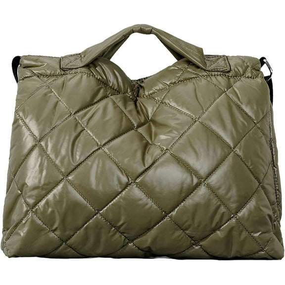 Kukuzhu Quilted Tote Bag for Women, Soft Puffer Tote Bag Lightweight Trendy Designer Lozenge Nylon Crossbody Bags