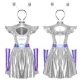thumbnail image 2 of Aislor Womens Outer Space Alien Dress with Gloves Headband Halloween Space Cadet Rave Outfit Silver M, 2 of 7