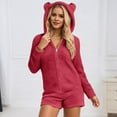 thumbnail image 2 of Hifoo Women Solid Color Hooded Jumpsuit Casual Long Sleeve Romper Shorts With Pockets For Sleepwear Comfortable Pjs Sets Relaxed Fit Home Loungewear, 2 of 5
