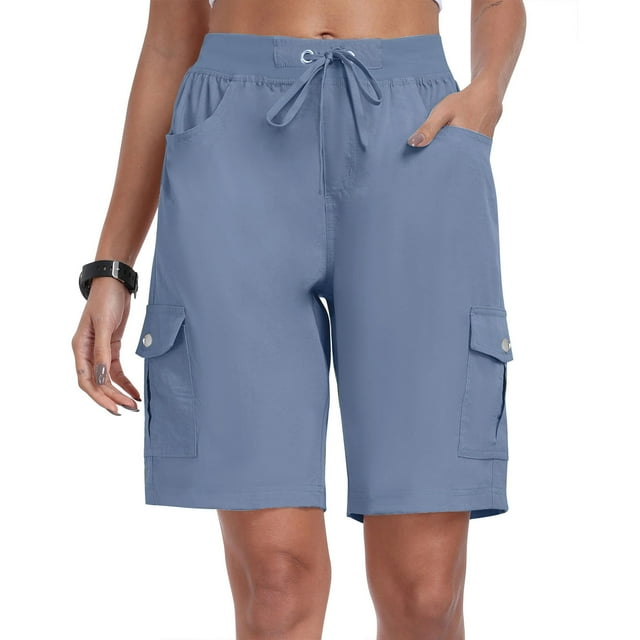 Gspmoly Shorts de Course pour Femmes, Shorts pour Femmes avec Poches Amples Décontractés Chic Légers Shorts Cargo Amples pour Dames Pantalons pour la Randonnée Shorts de Randonnée Femmes jusqu'à 60 % de Rabais Bleu Pâle S