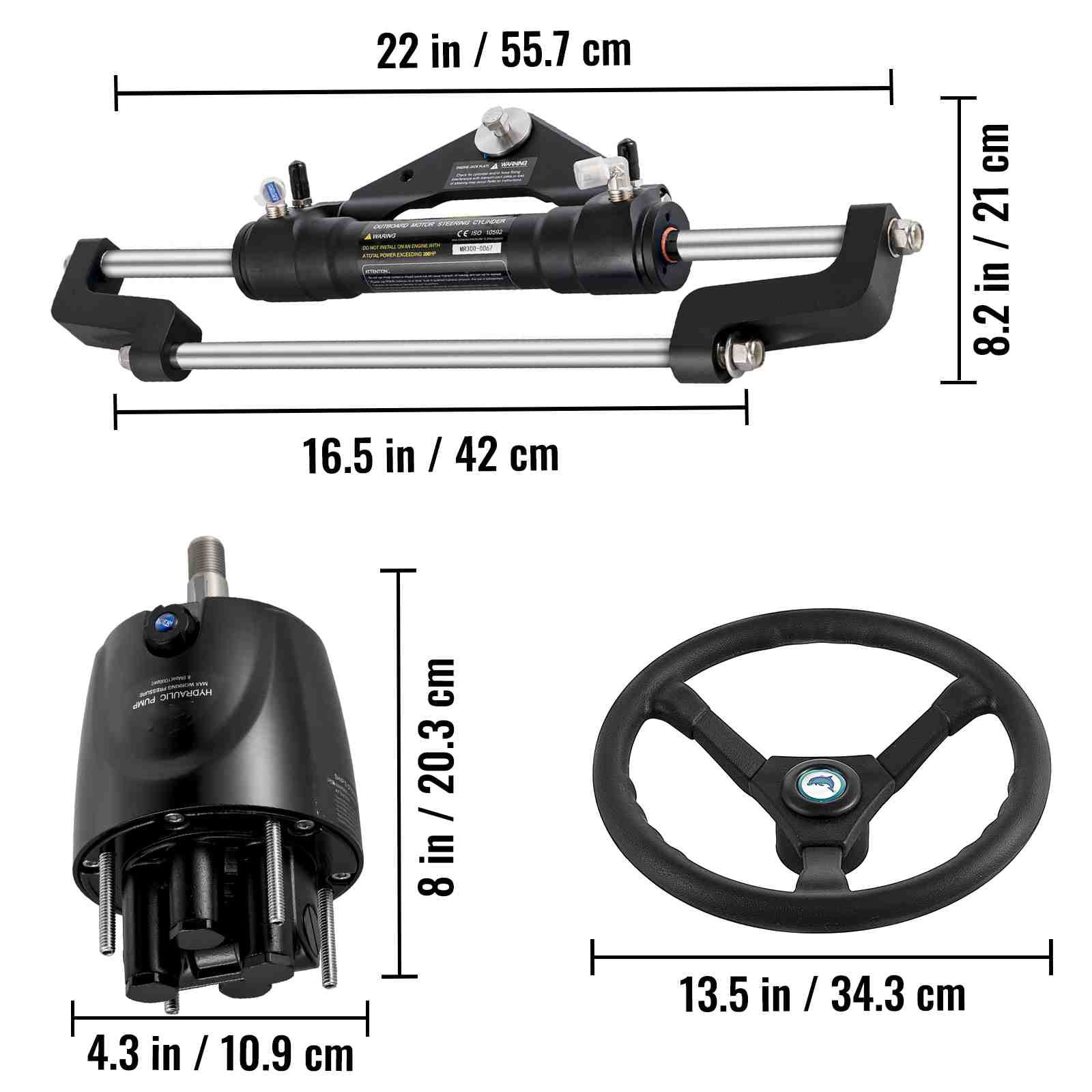 BENTISM Hydraulic Outboard Boat Steering Kit HK6400A-3 HO5110 10' Hose 300HP Pump