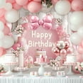 thumbnail image 2 of Pink Beautiful Happy Birthday Girl Backdrop Pink Bow Flowers Balloons Elegant Floral Coquette Pastel Princess Women Birthday Photography Background Banner Fabric Photo Shoot Decor Props, 2 of 3