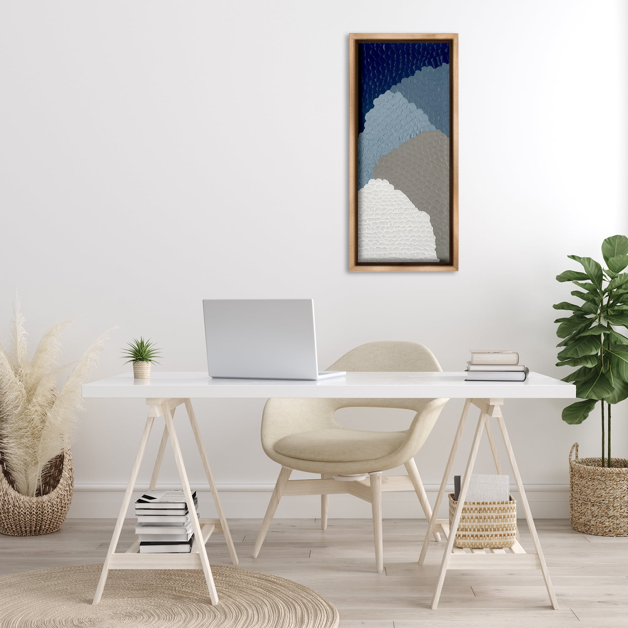 Stupell Industries Cascading Shapes Abstract Abstract Painting Brown Floater Framed Canvas Art Print Wall Art, 15 x 31