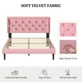 thumbnail image 5 of VIPLOV Queen Size Platform Bed Frame with Upholstered Velvet Button Tufted Headboard, Mattress Foundation with Wooden Slat Support, No Box Spring Needed, Easy Assembly, Noise Free,Pink, 5 of 6