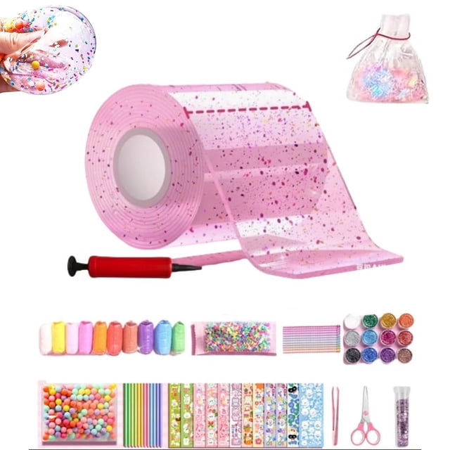 Glitter Bubble Nano Tape Toy Set, Tape Bubble Kit, Elastic Double Sided Craft Set, Stress Ball Making, DIY Nano Tape Bubbles Squishy Making Craft Set,Squishy Making Maker Kit for Girls