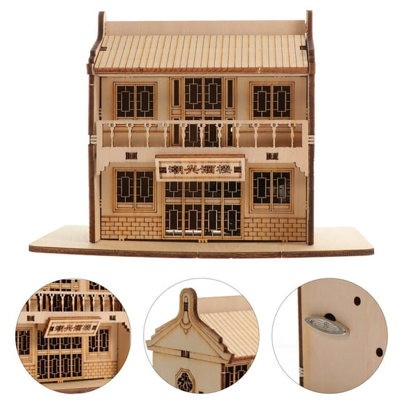 HOOWIFFY 1 Set of Wood Model Kit for Building Houses 3D Puzzle Kits with Brown Color for Home Decoration