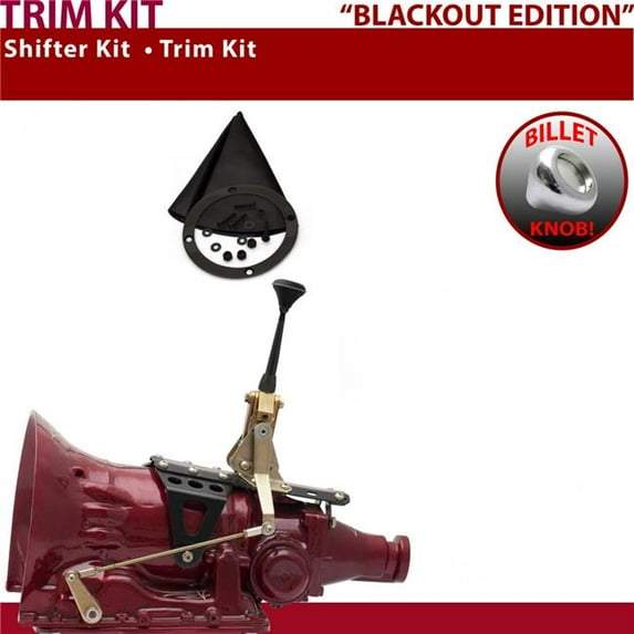 American Shifter 518 Shifter Kit Black 6 in. Trim Kit Push Button Black Boot Billet Knob for EB267