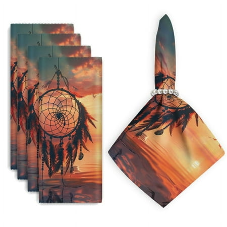 

Bahomeck Napkins Set Of 4 Reusable Washable Square Fabric Dining Table Napkins Weddings Party Dinner Decor 18*18 Inch Dreamcatcher With Sunset Background