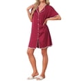 thumbnail image 4 of INSPIRE CHIC Women's Nightshirt Satin Short Sleeve Sleepshirt Button Down Pajama Nightgown XL Red, 4 of 6