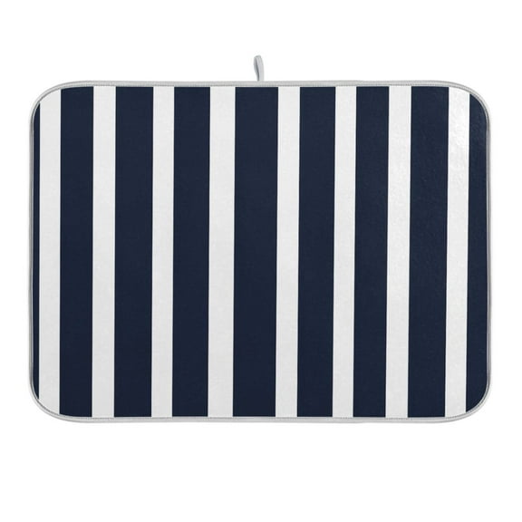 Navy Blue and White Striped Dish Drying Mat 16x18 Absorbent Microfiber Draining Rack Pad for Kitchen Counter Sink