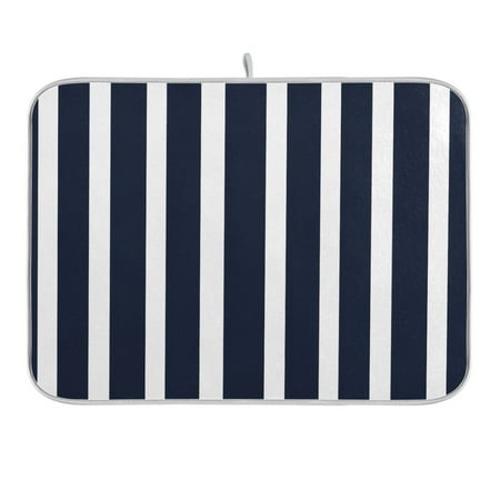 

Navy Blue and White Striped Dish Drying Mat 16x18 Absorbent Microfiber Draining Rack Pad for Kitchen Counter Sink