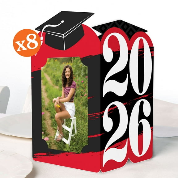 Big Dot of Happiness Red 2026 Graduation Photo Holder Centerpieces, 4x6 Picture Display Box, Table Decoration Centerpiece for Grad Party Decor, 8 Count