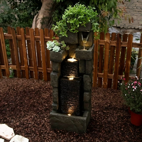 Modern Brick Stack LED Fountain – 42.72" Tall Outdoor Water Feature
