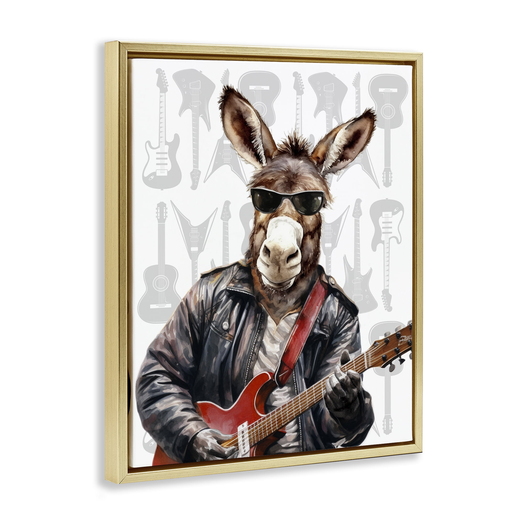 Stupell Industries Performing Musician Donkey Gold Framed Floater Canvas Wall Art, design by CAD Designs