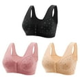 thumbnail image 2 of OWMEOT 3 Pack Plus Size Daisy Bras for Older Lady Front Close Wireless Wide Back Bra, 2 of 9
