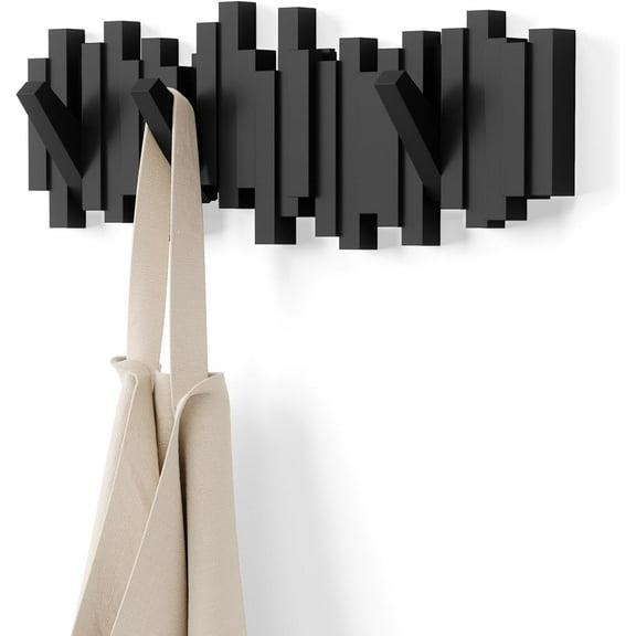 Colourtree Natural Wooden Piano Coat Rack Wall Mount, Modern Wall Art Flip Down Magnetic Hooks Wall Hook Hat Hanger