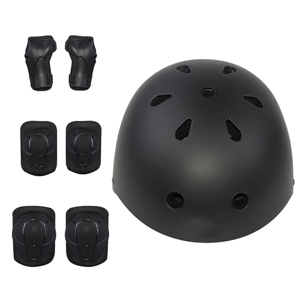 Juego de 7 cascos de bicicleta para niños, rodilleras, coderas, muñequeras y equipo de protección para patinaje. Negro