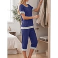 thumbnail image 3 of Cueply Womens Pajamas Sets Short Sleeve Sleepwear Top Capri Pants Casual Lounge Sets with Pockets, 3 of 6