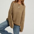 thumbnail image 6 of Edvintorg Womens Sweater Crew Neck Long Sleeve Casual Pullover Knit Sweaters Fall Winter Womens Fashion Khaki M, 6 of 9