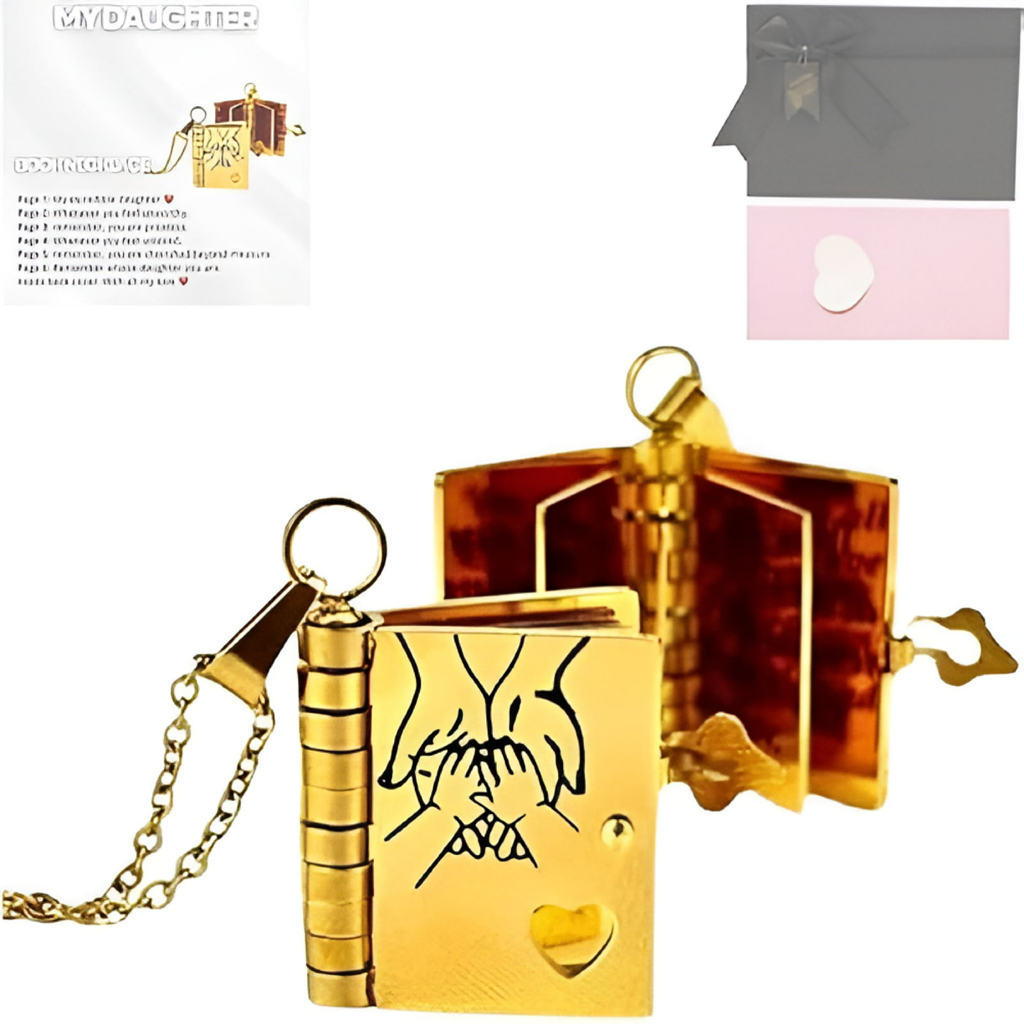 DESIGNICE My Incredible Daughter Book Necklace, Gold Titanium Steel Openable Pendant with Message Card, Gift for Graduation