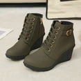 thumbnail image 6 of Ankle Boots Women Autumn Winter Wedge Heel Platform Lace Up Ankle Boots Warm Comfortable Shoes Booties Women Green 42, 6 of 7